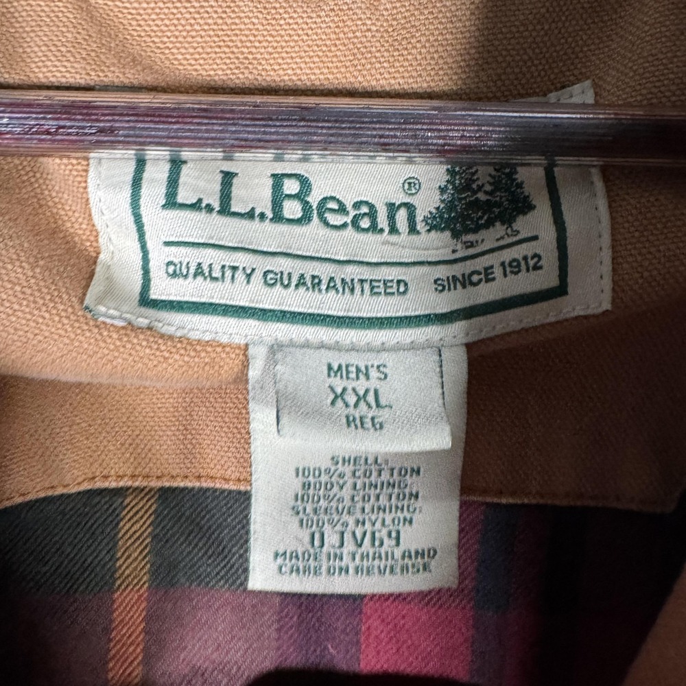 LL Bean Coat Mens 2XL Brown Canvas Plaid Lined Barn Work Embroidered *FLAW - Picture 5 of 10